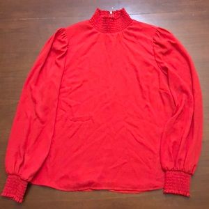Red dressy mock neck long sleeve top